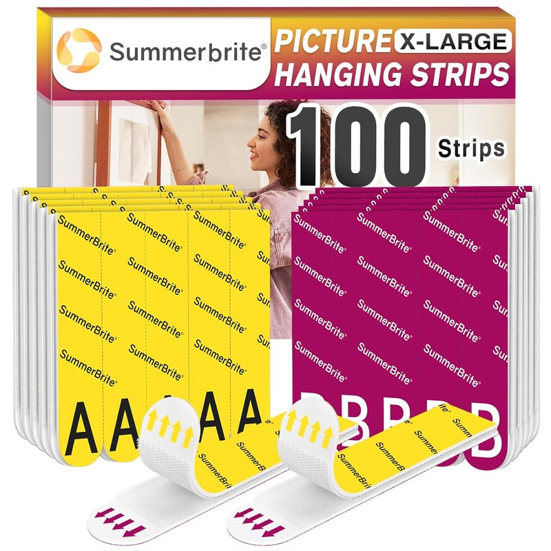 Summerbrite Picture Hanging Strips Heavy Duty XL 50 Pairs/100Strips, Damage Free Hanging Picture Hangers, Removable Adhesive Hook and Loop Wall Strips, Frame Stickers No Nails for Home Decor Wall Posters - Image 1